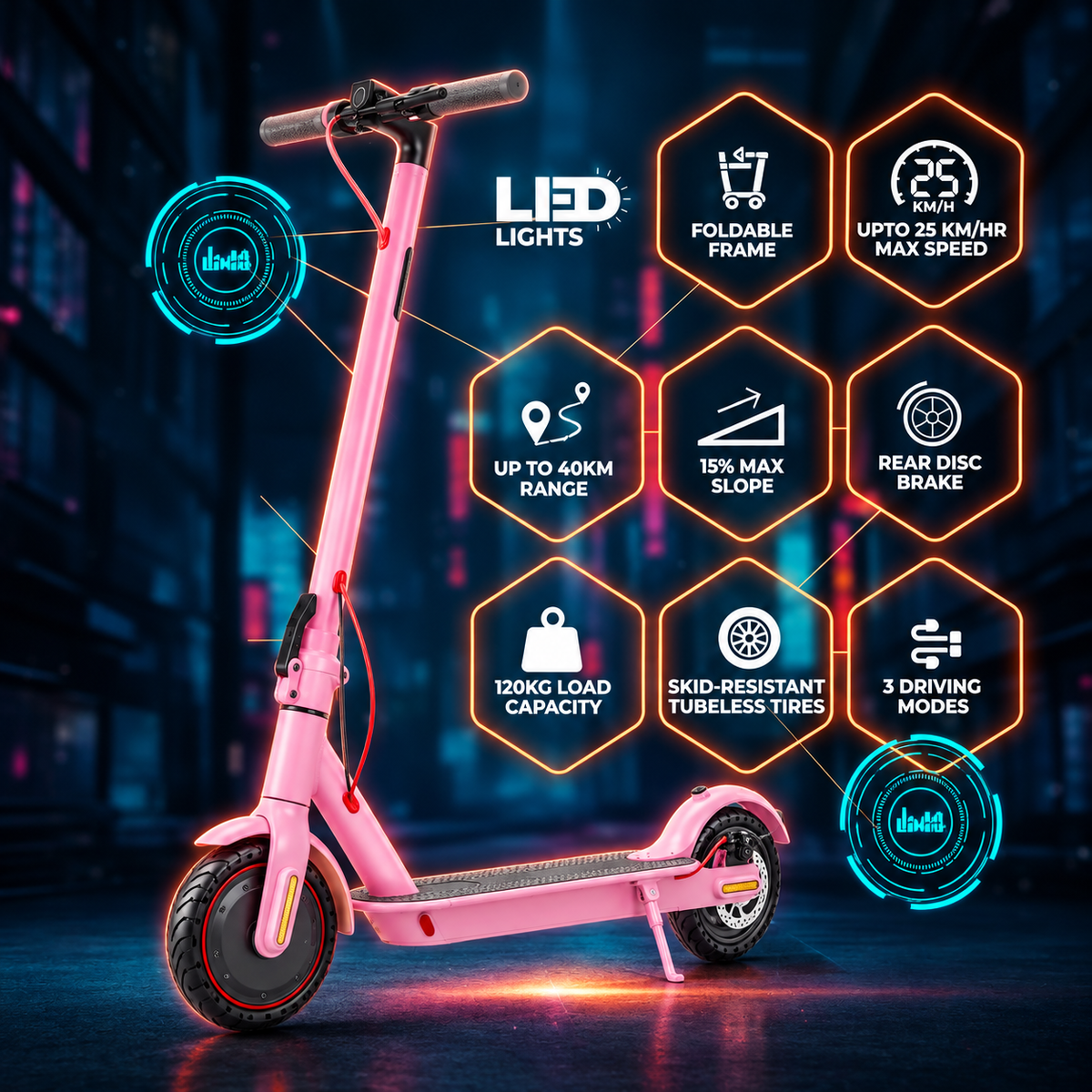 ESA Pro Electric Scooter 700W Power| 36V 7.5Ah - Pink color, For Adult